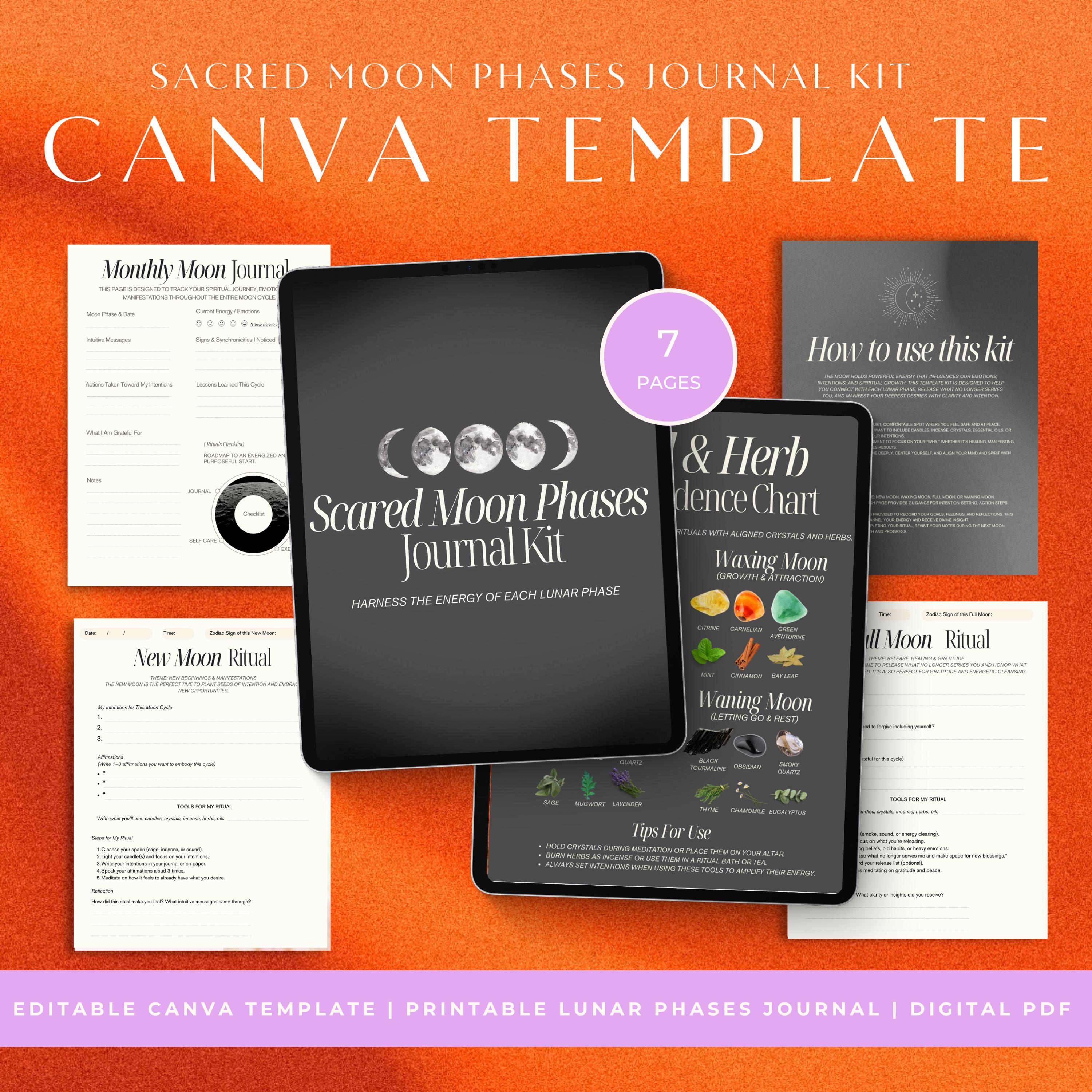 Moon Phases Journal Kit: Lunar Ritual Templates (Digital Download)