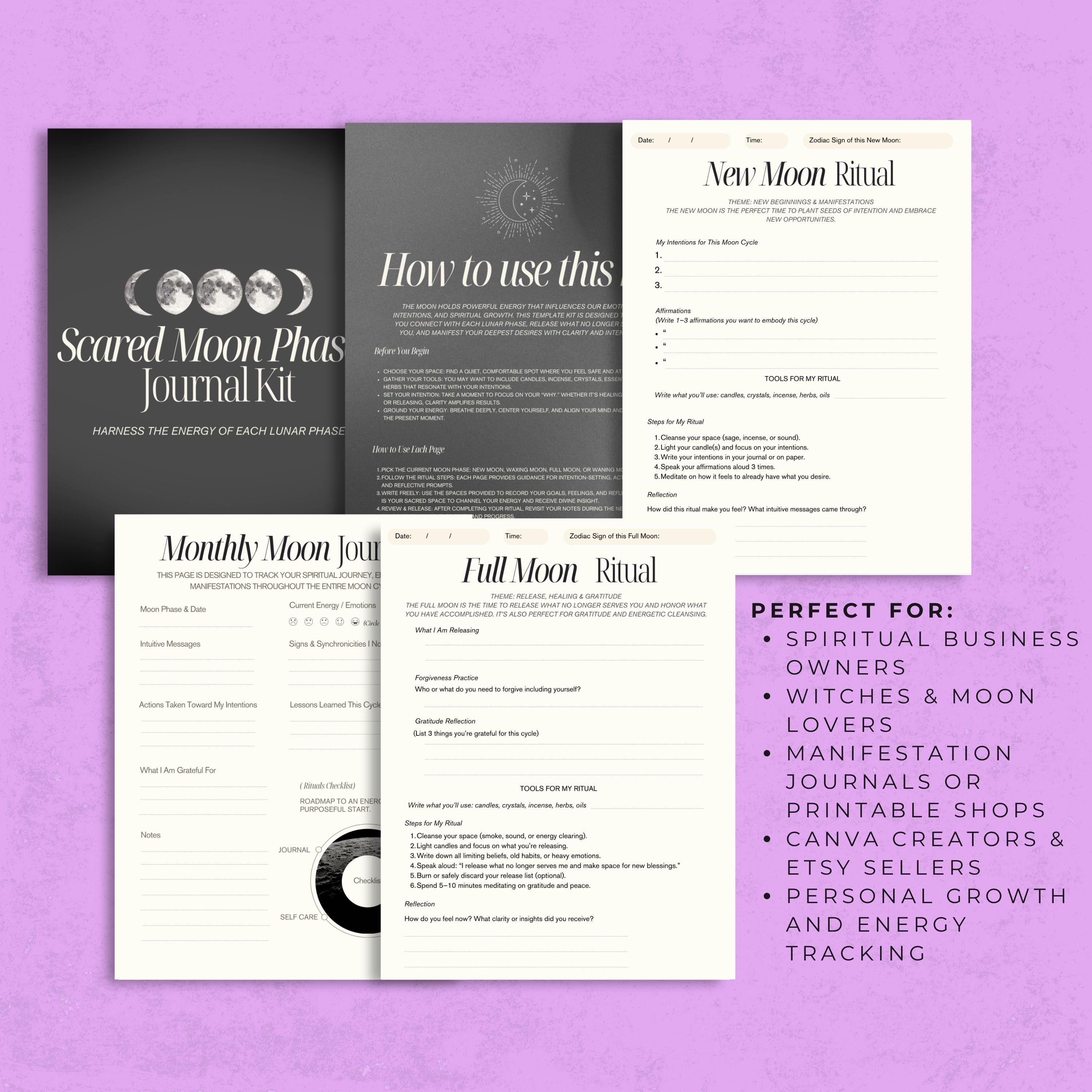 Moon Phases Journal Kit: Lunar Ritual Templates (Digital Download)