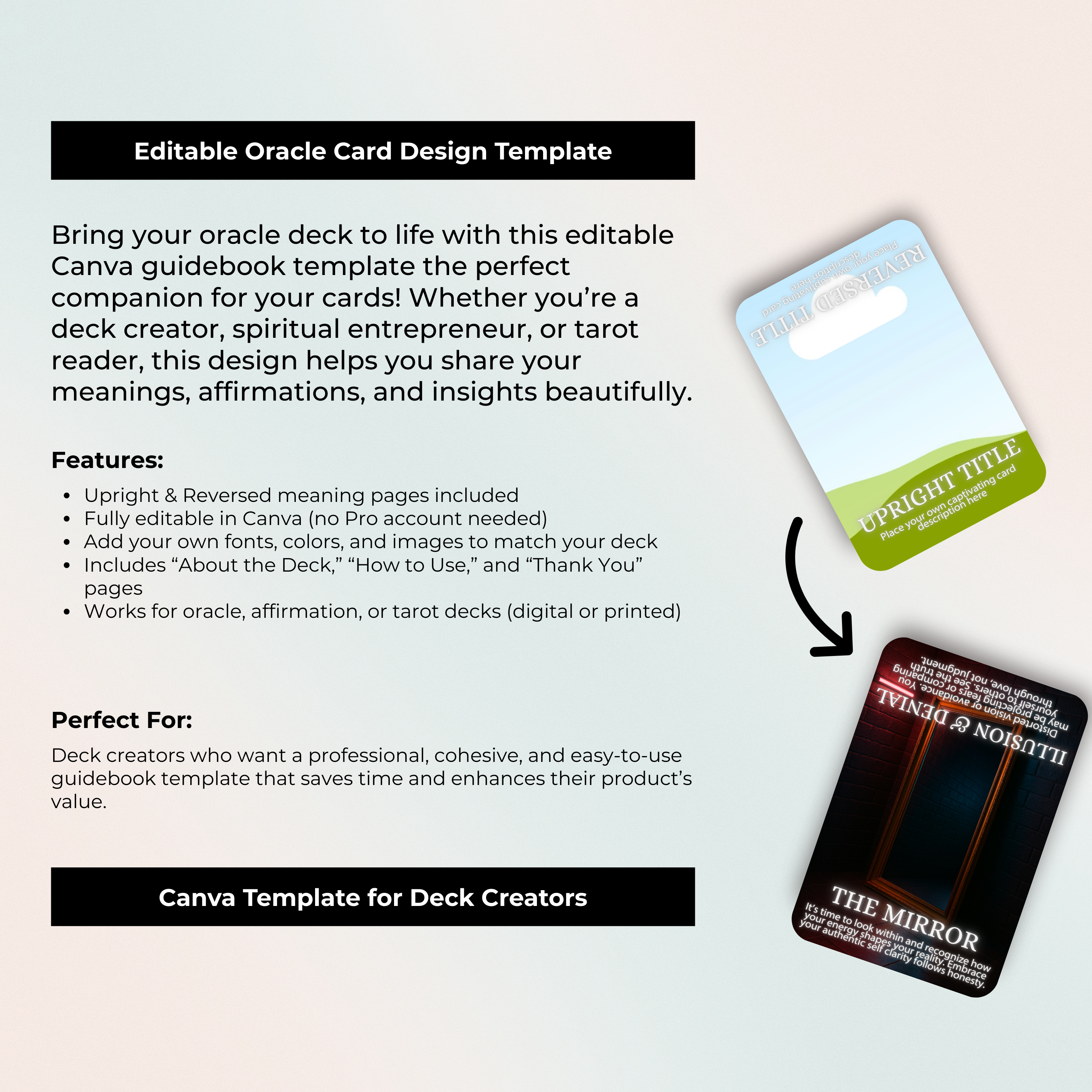 Editable Oracle Card Design Template – Upright & Reversed Meanings