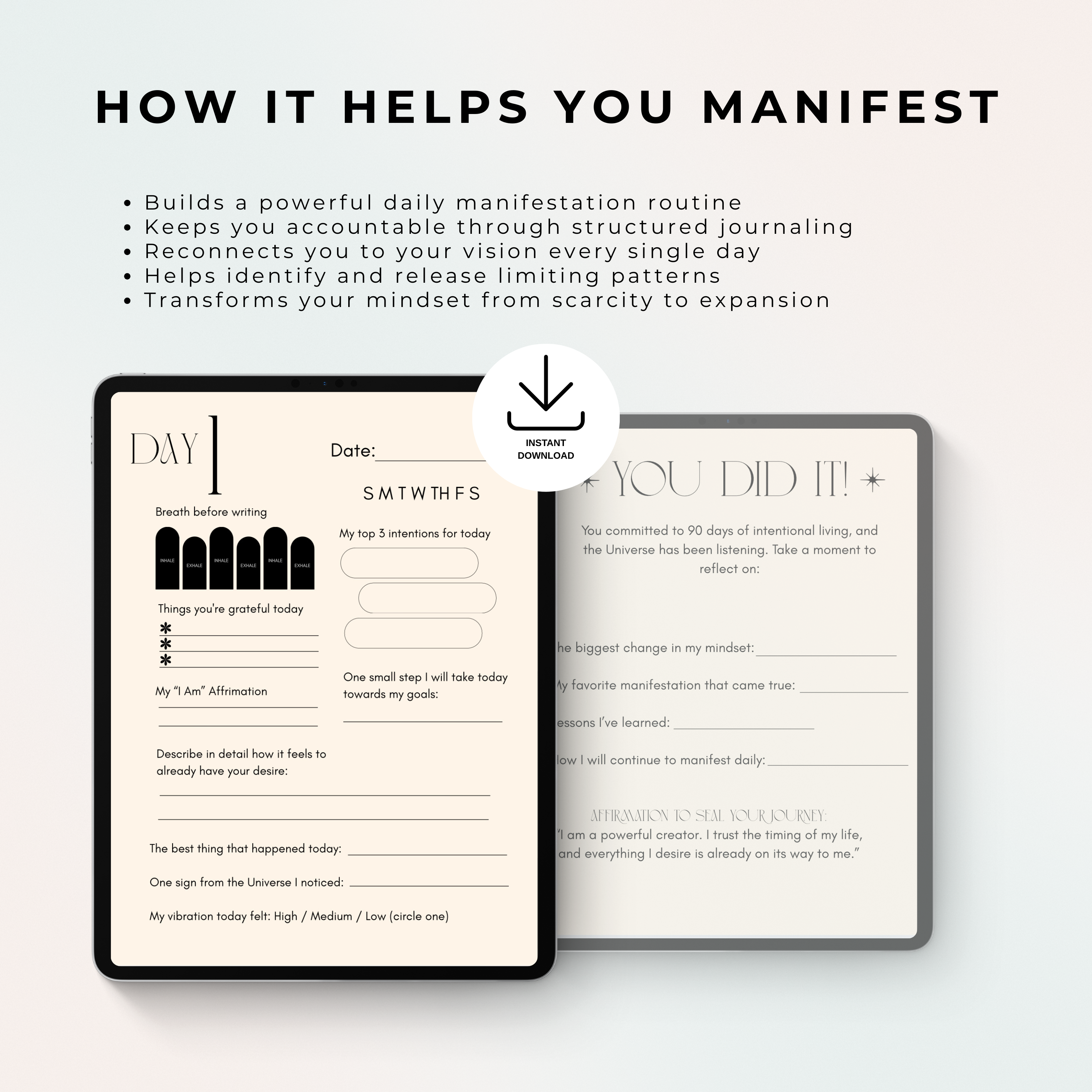 90 Day Manifestation Journal (Printable PDF)