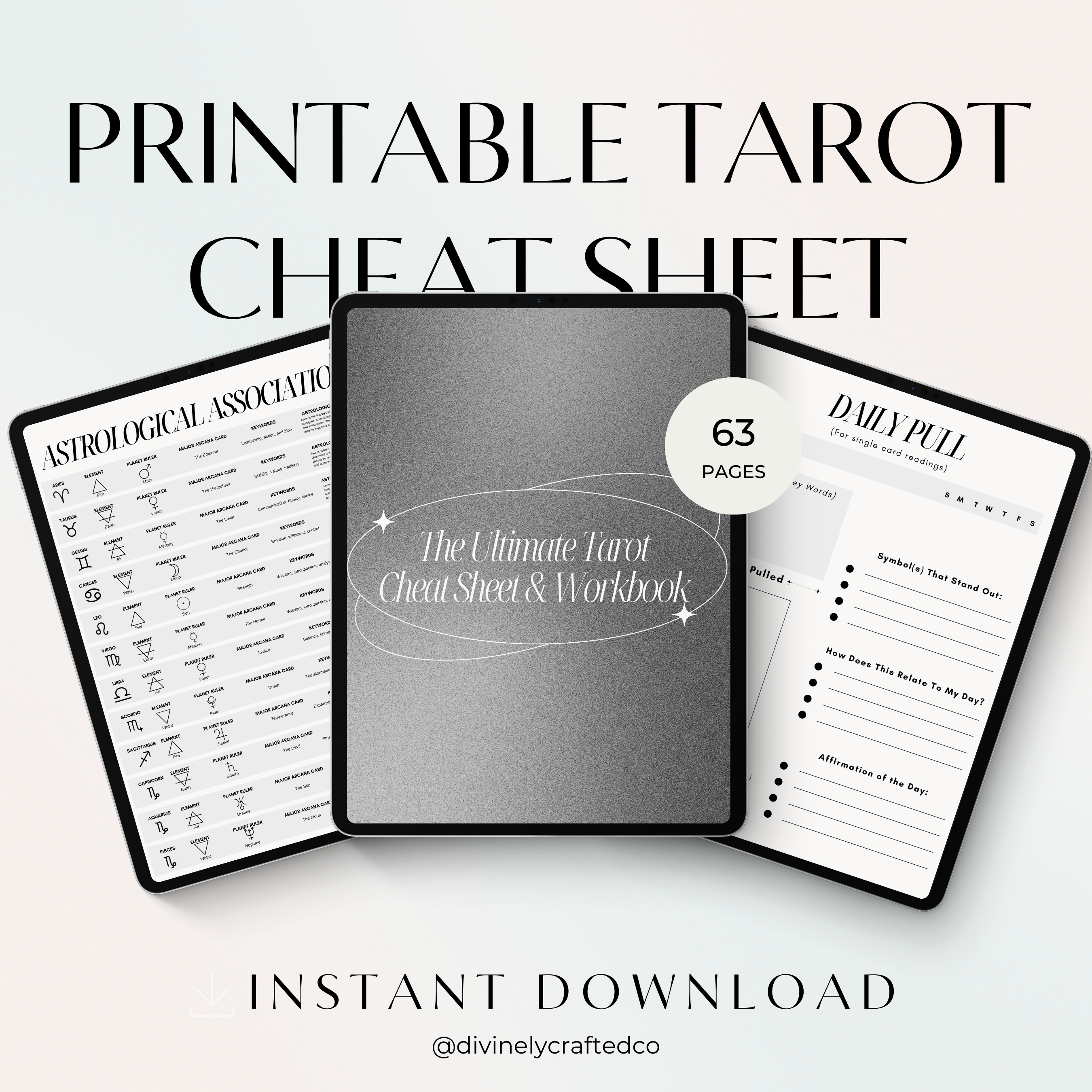 Tarot Cheat Sheet Workbook | Card Meanings, Spreads (PDF)