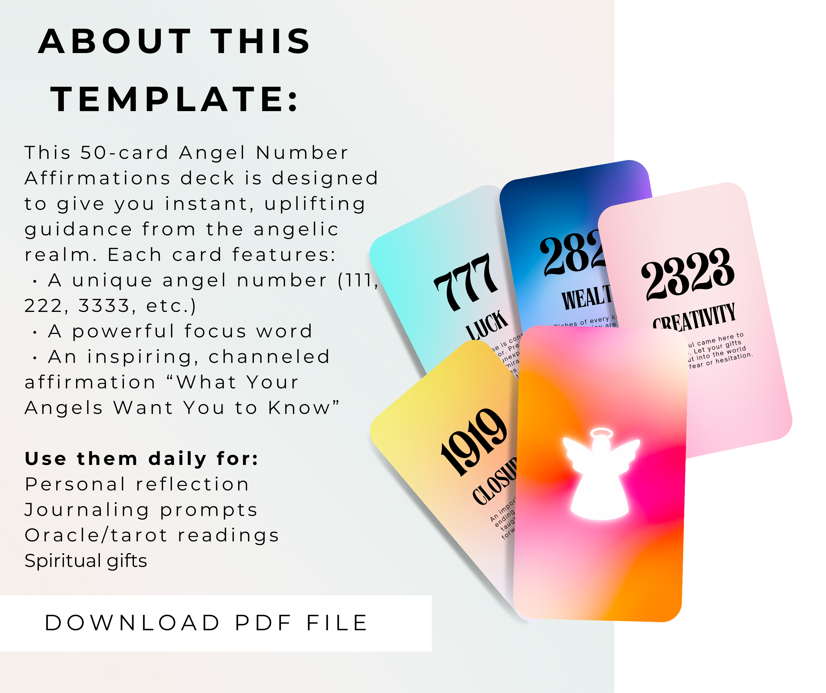 Angel Number Affirmation Cards: Printable Oracle Deck (PDF Download)