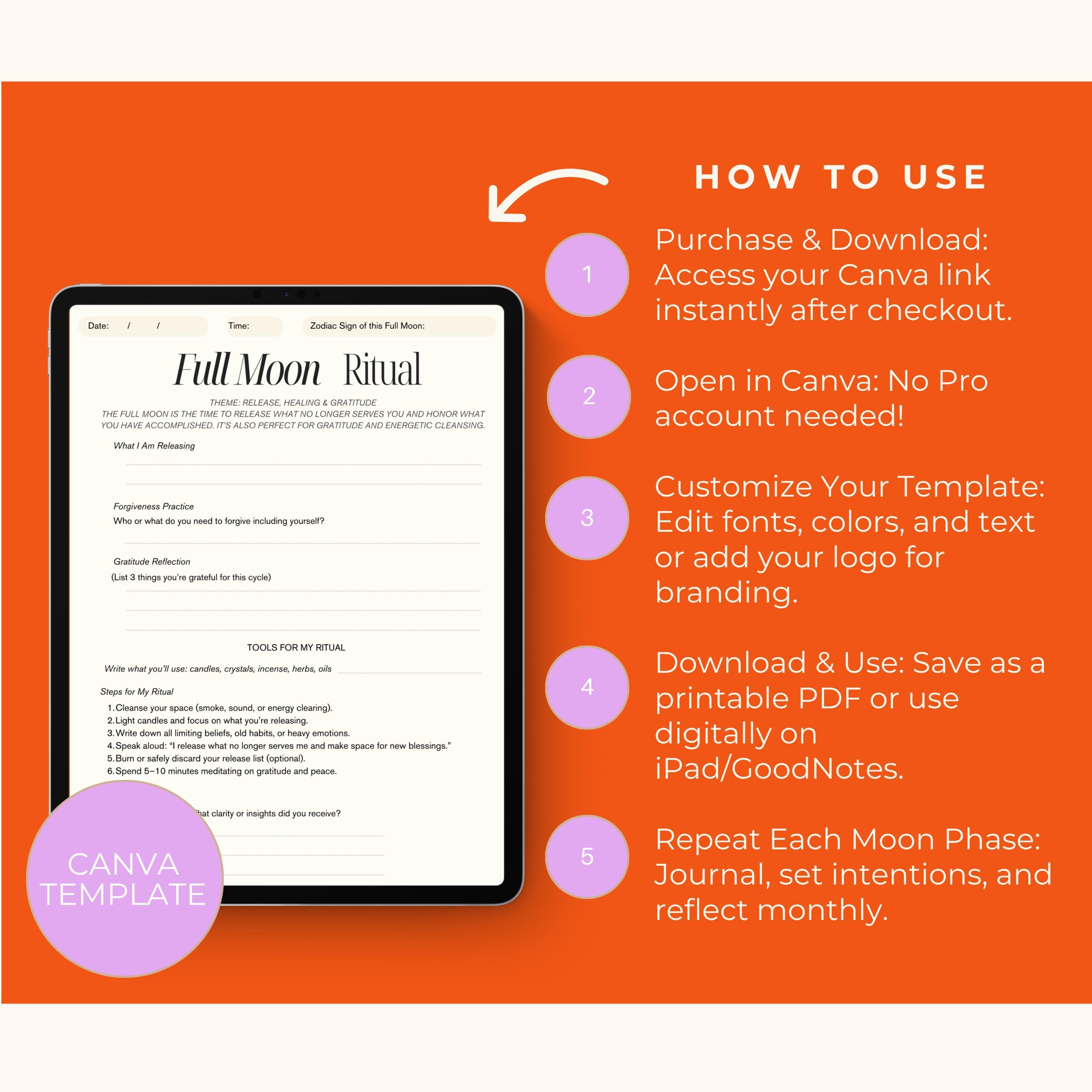 Moon Phases Journal Kit: Lunar Ritual Templates (Digital Download)