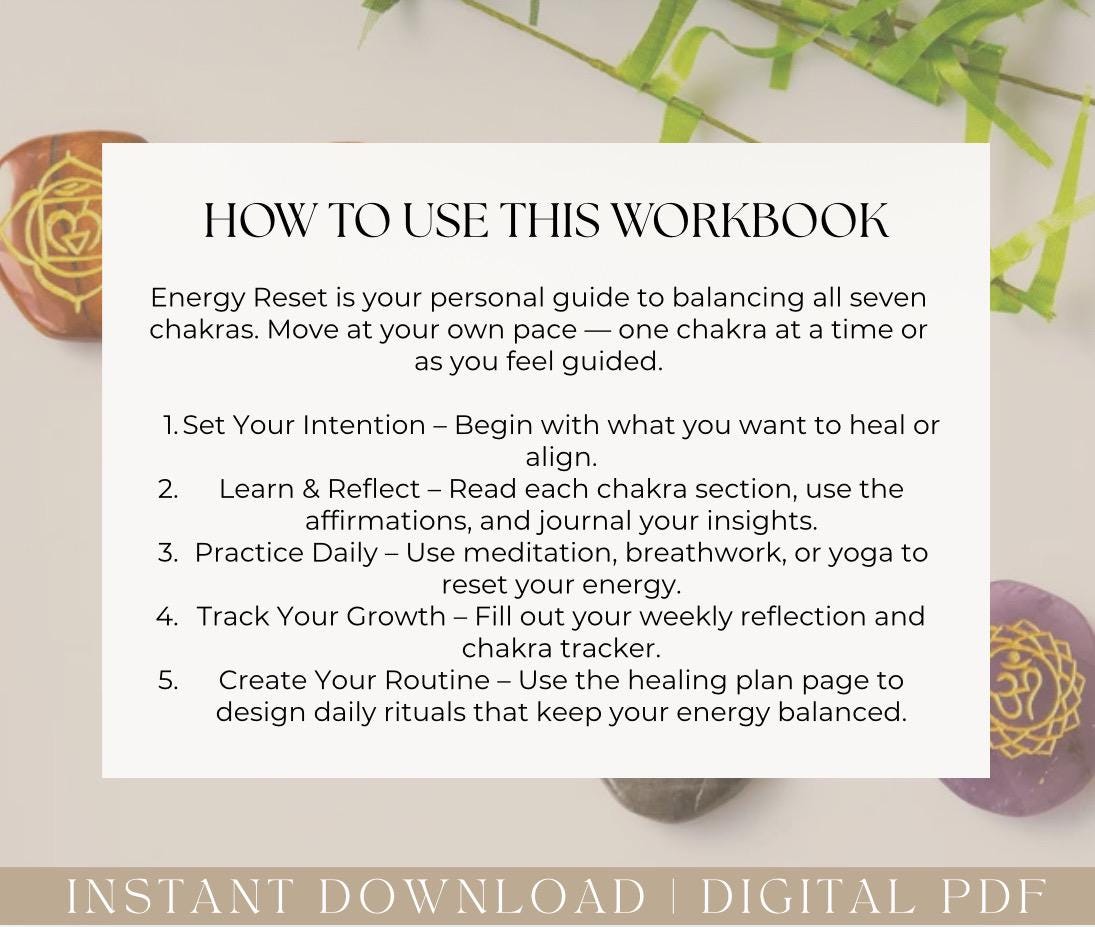 Energy Reset A Complete Chakra Healing Workbook Printable Journal